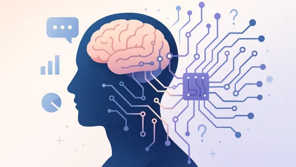 인간의 뇌와 연결된 디지털 신경망을 표현한 AI 세컨드 브레인 개념 일러스트레이션