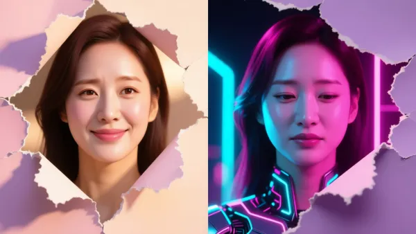 단어 하나로 표정이 달라지는 인물을 대비했다.