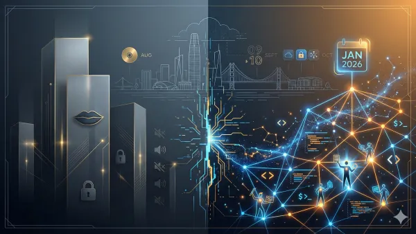어둡게 침묵하는 빅테크 CEO들의 실루엣과 밝게 빛나며 연결된 150명 엔지니어 네트워크 사이의 균열을 보여주는 분할 구성 일러스트레이션. 2026년 실리콘밸리의 권력 구조 분열을 상징하는 개념적 이미지